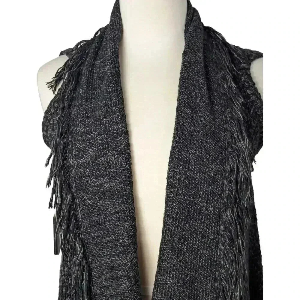 Mossimo Supply Co. Open Front Knit Fringe Vest Cardigan - Charcoal Black - Picture 2 of 8